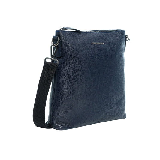 Momodesign Tracolla con zip in vera pelle blu martellata