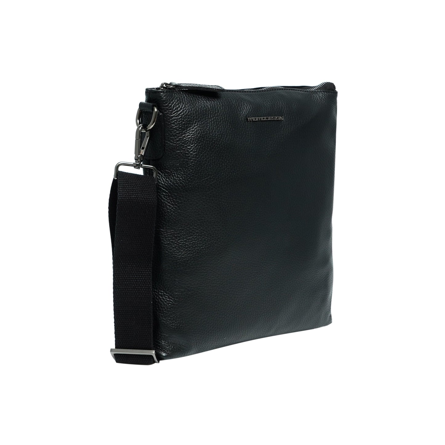 Tracolla Momodesign con zip in vera pelle nera martellata