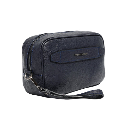 Momodesign Pouch in vera Pelle Blu Martellata