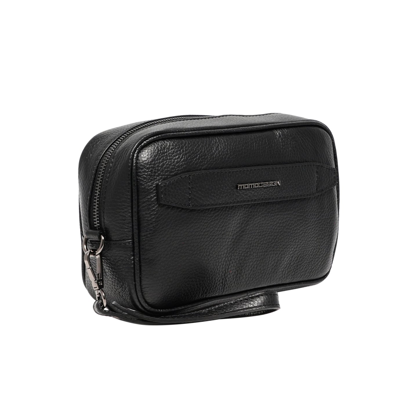 Momodesign pouch in vera pelle nera martellata
