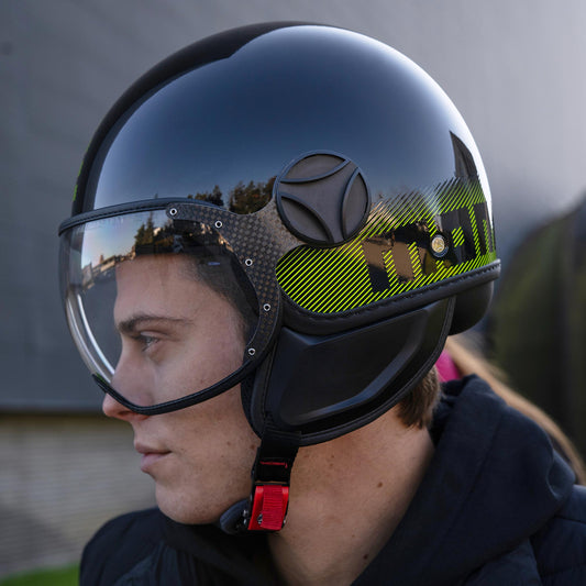 Casco moto jet FGTR CLASSIC Stripes E2206 Nero lucido / giallo fluo