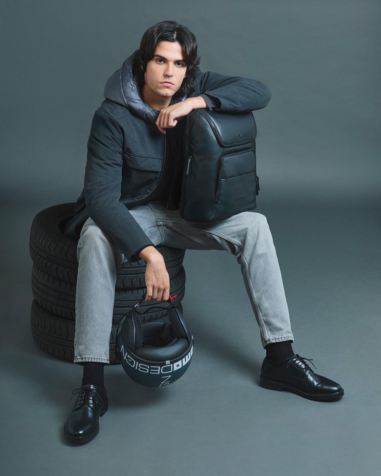 Momodesign Zaino Business Logo due tasche in pelle nera
