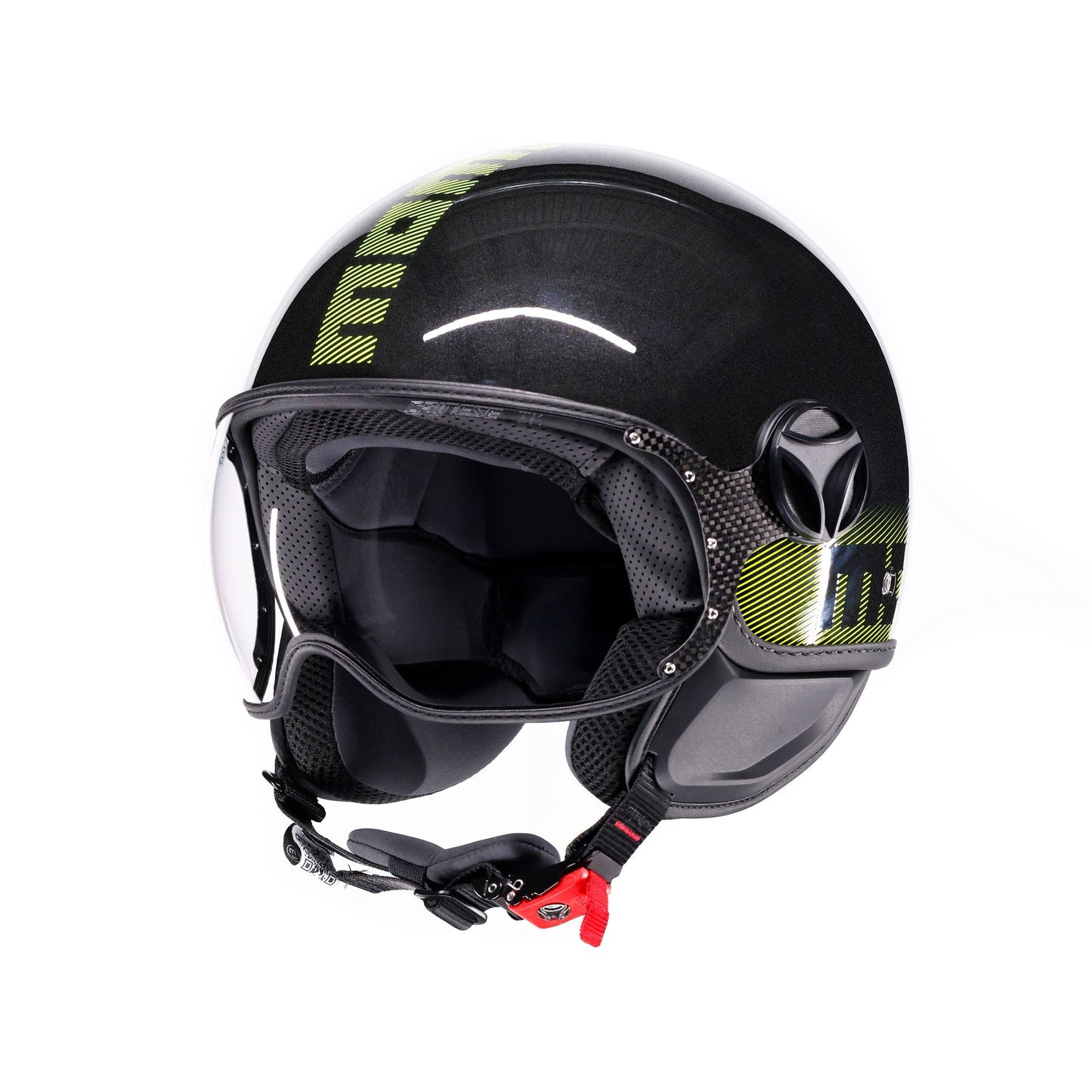 Casco moto jet FGTR CLASSIC Stripes E2206 Nero glitter / giallo fluo