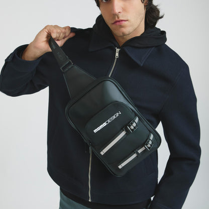 Momodesign borsa monospalla Rubber nero con fasce riflettenti