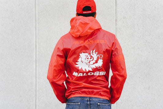 MALOSSI Giacca Impermeabile colore ROsso con logo Malossi e 7.1 con cappuccio