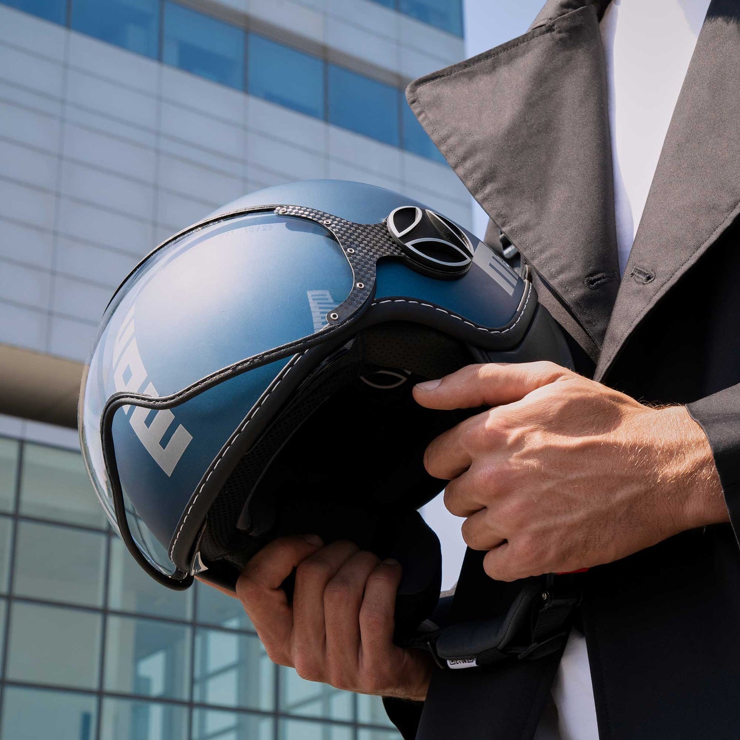 Casco moto jet FGTR EVO Mono E2206 Blu avio opaco / silver