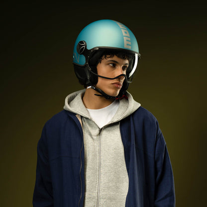 Casco moto jet FGTR EVO Mono E2206 blu primavera opaco / silver