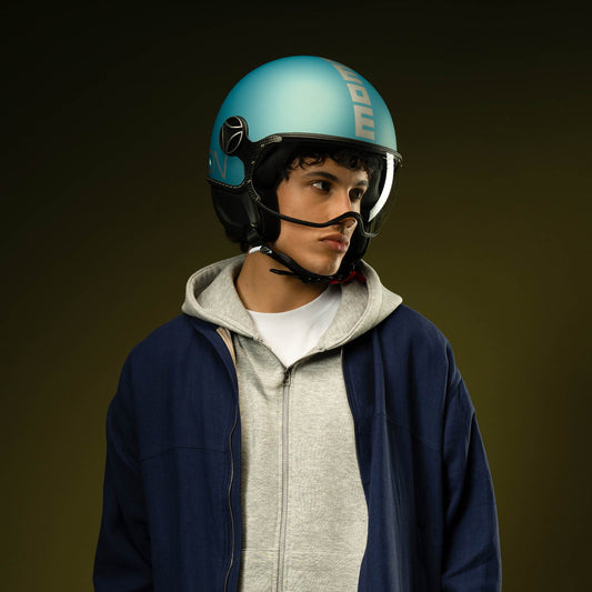 Casco moto jet FGTR EVO Mono E2206 blu primavera opaco / silver