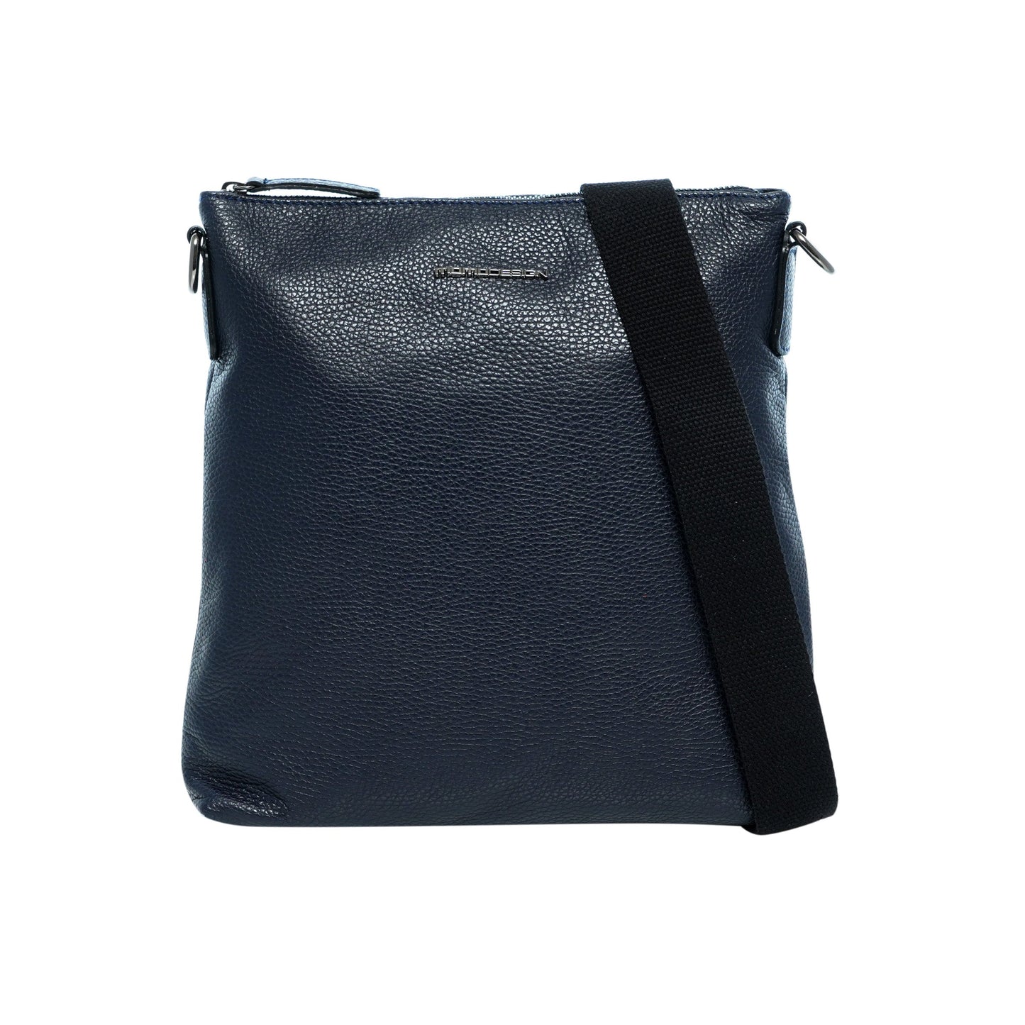 Momodesign Tracolla con zip in vera pelle blu martellata