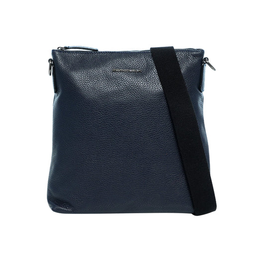 Momodesign Tracolla con zip in vera pelle blu martellata