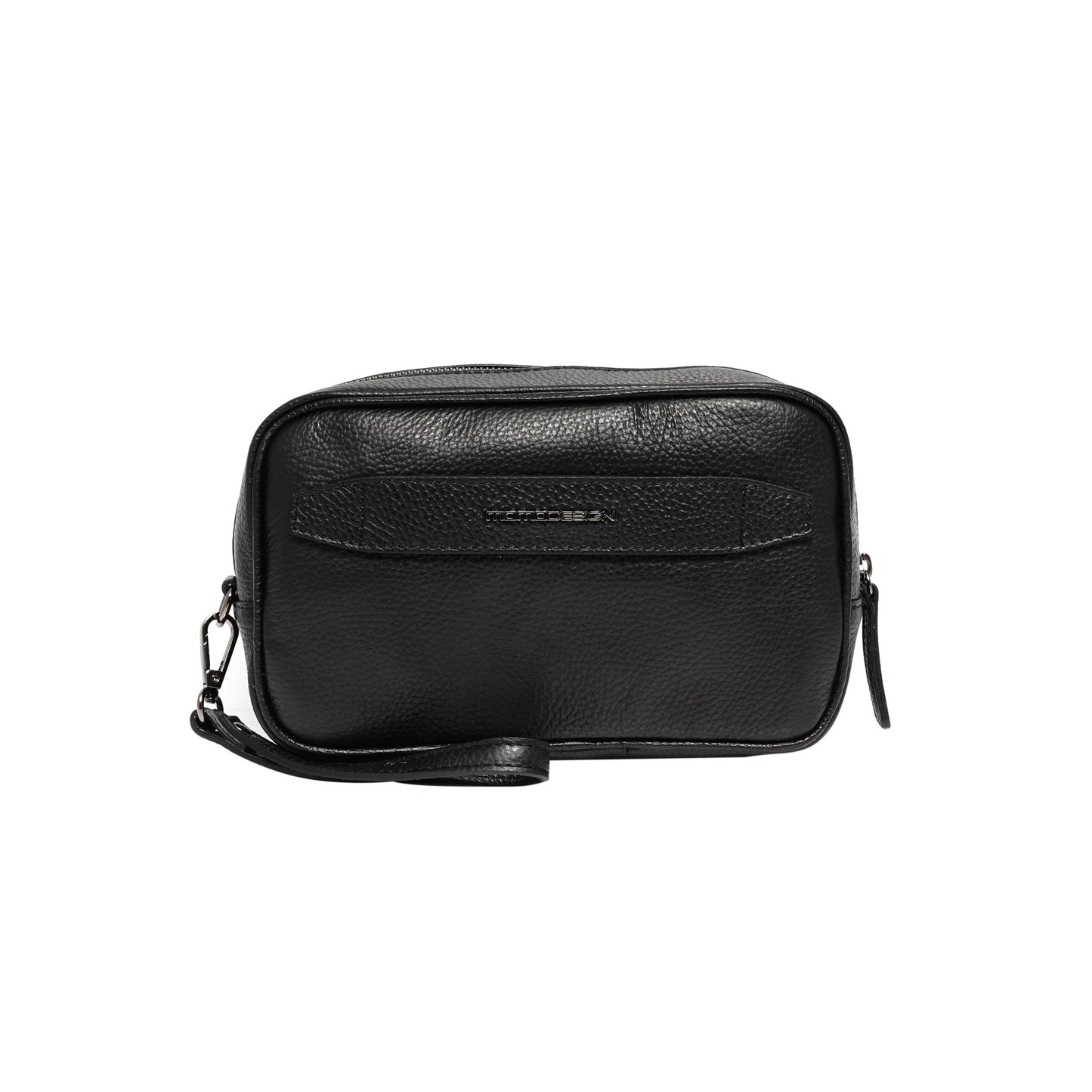 Momodesign pouch in vera pelle nera martellata