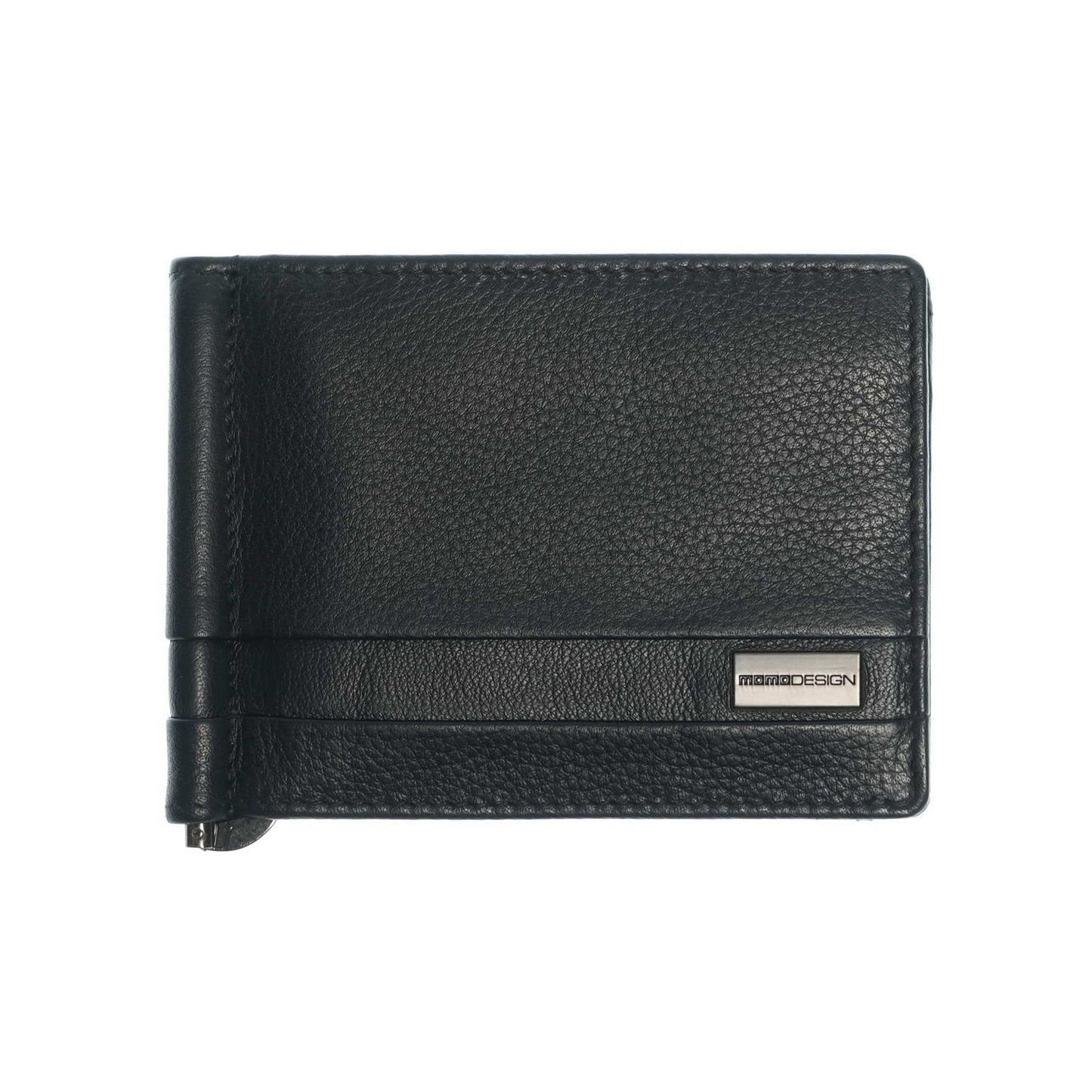 Momodesign portafoglio portacarte con ferma banconote Dollaro in vera pelle nero