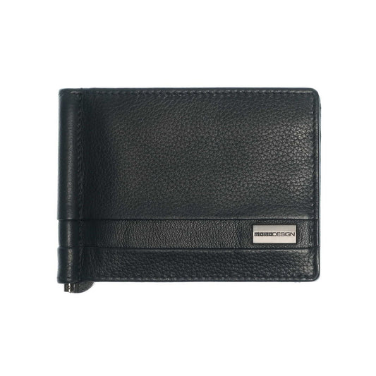 Momodesign portafoglio portacarte con ferma banconote Dollaro in vera pelle nero