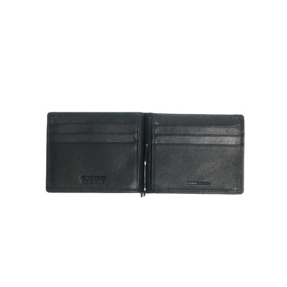 Momodesign portafoglio portacarte con ferma banconote Dollaro in vera pelle nero