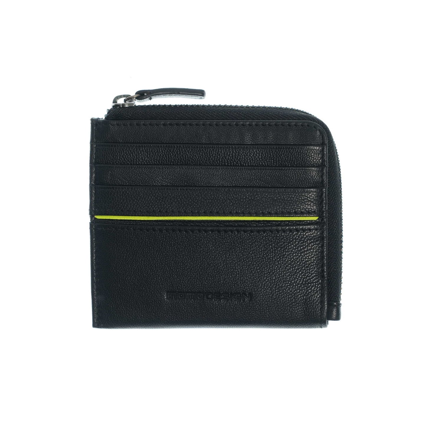 Momodesign portacarte con portamonete Subway in vera pelle nappa nera fluo