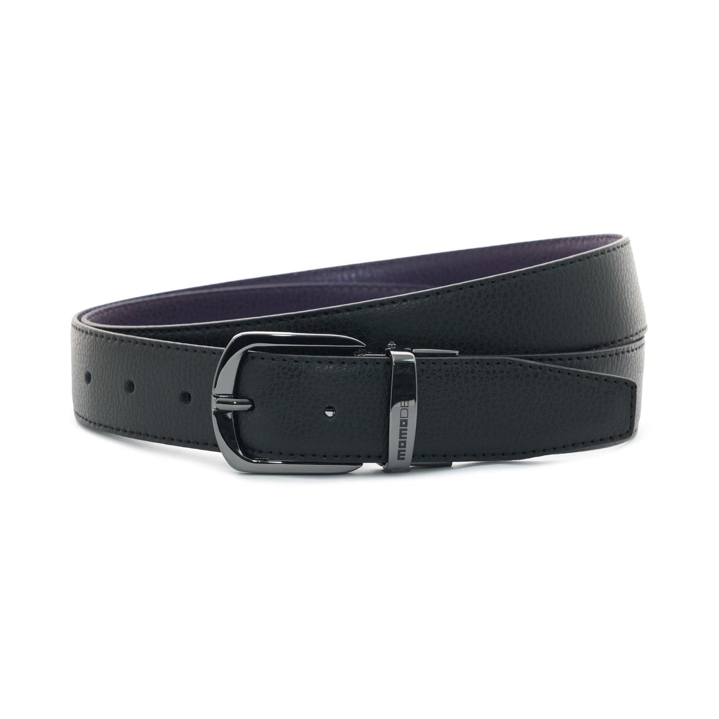 Momodesign Cintura in pelle nera / blu con fibbia nero lucido