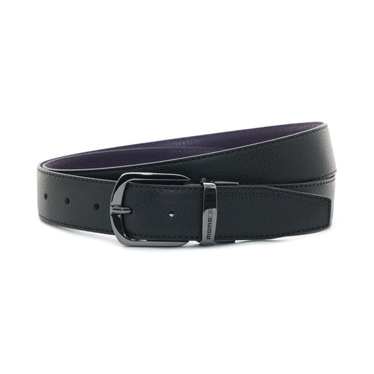 Momodesign Cintura in pelle nera / blu con fibbia nero lucido