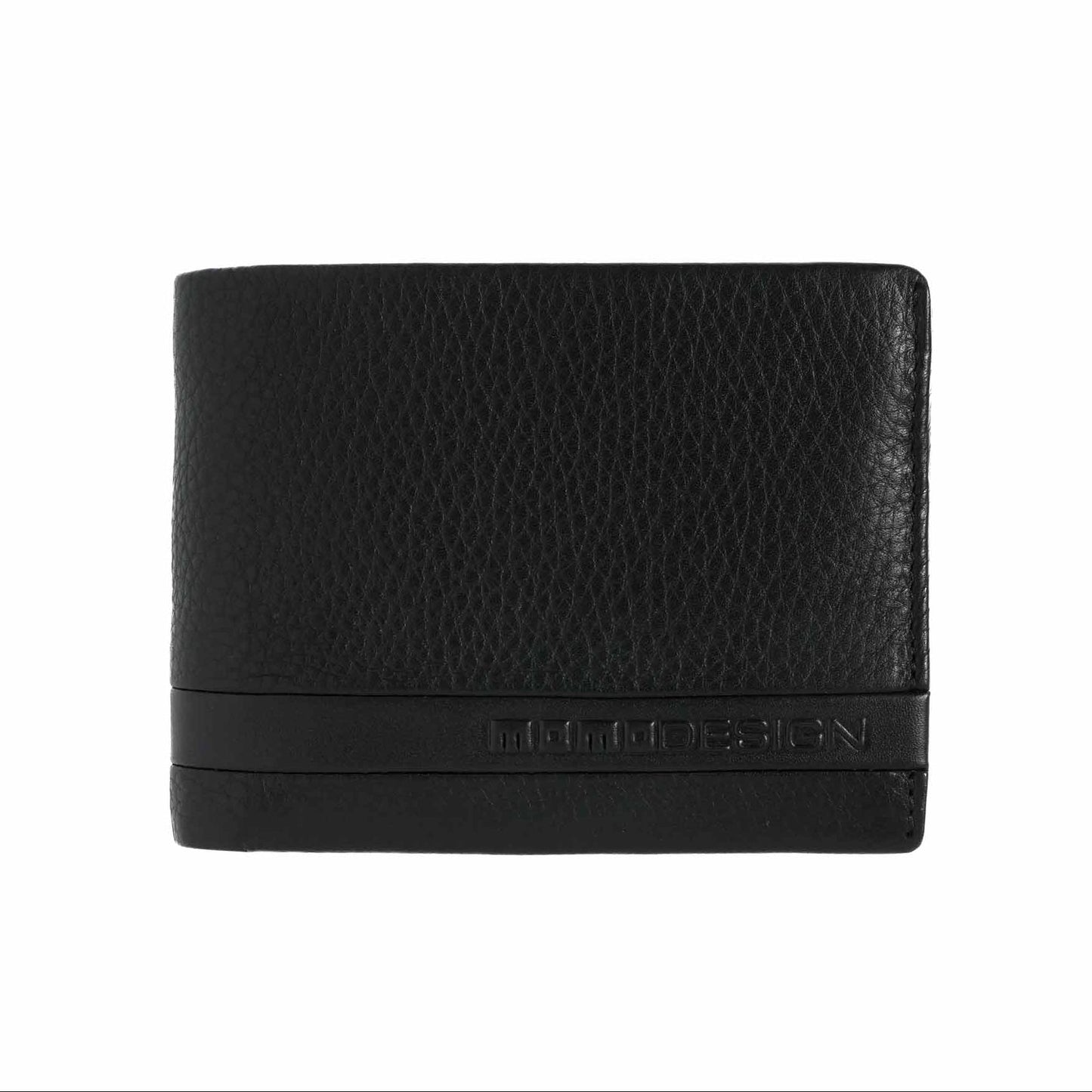 Momodesign Portafoglio con tasca portadocumento e portacarte in pelle martellata nera