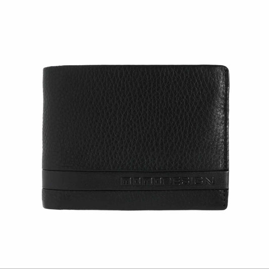 Momodesign Portafoglio con tasca portadocumento e portacarte in pelle martellata nera