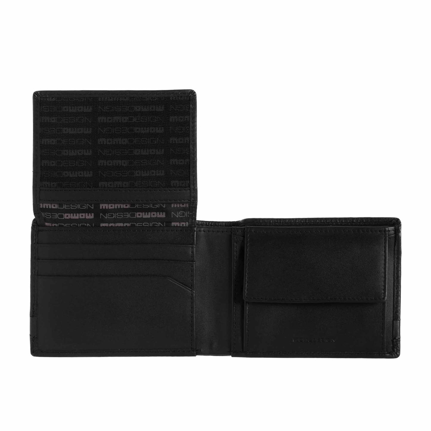 Momodesign Portafoglio con tasca portadocumento e portacarte in pelle martellata nera