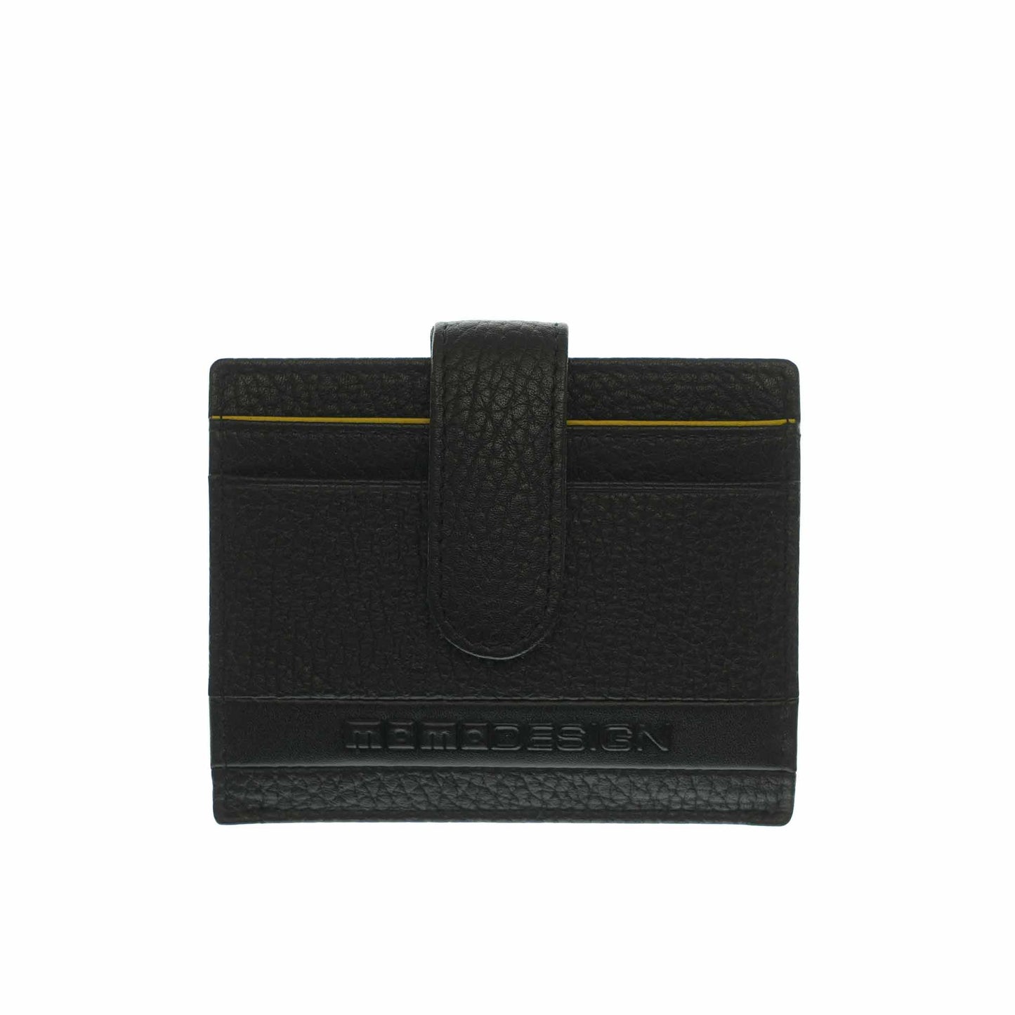 Momodesign portacarte in pelle nera e dettaglio giallo
