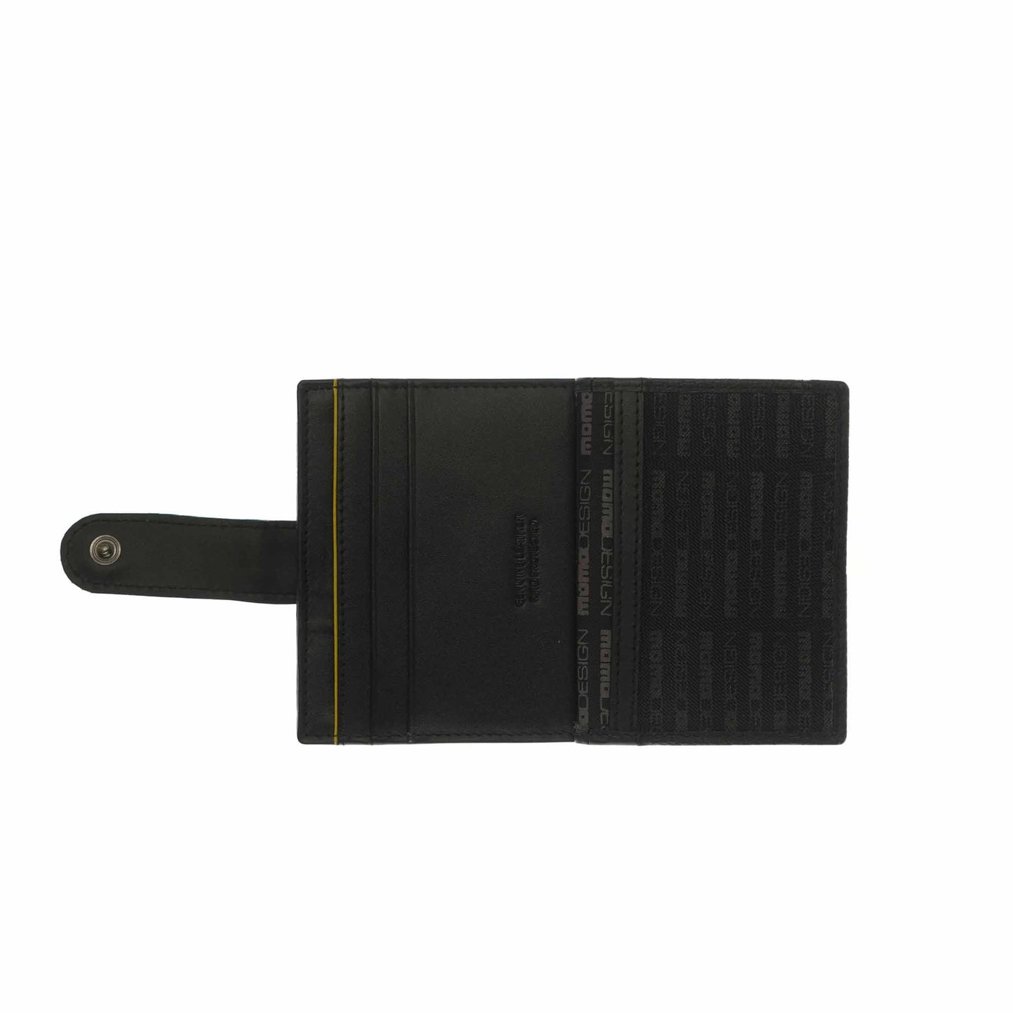 Momodesign portacarte in pelle nera e dettaglio giallo