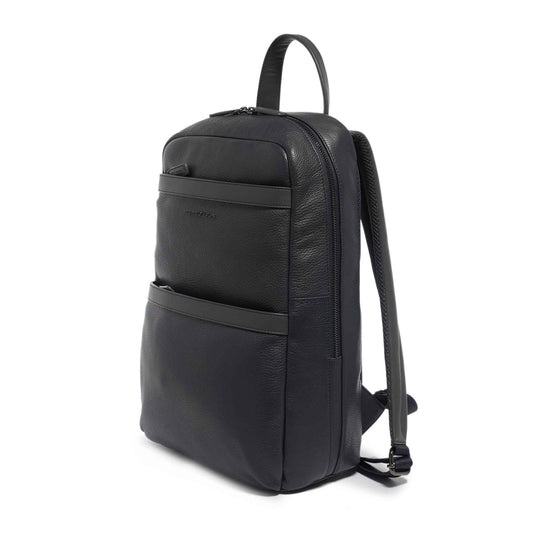 Momodesign Zaino Dollaro con 2 tasche in pelle colore blu